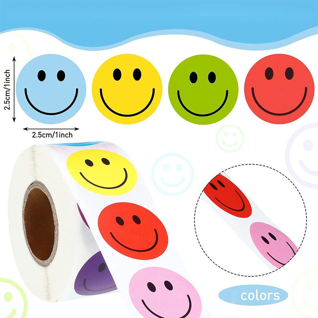 500Pcs/Roll Smiling Facial Paste Sticker 2.5cm Designs Decals Diy Adorn Gifts Fit designed for Various Present Packaging rewards present
