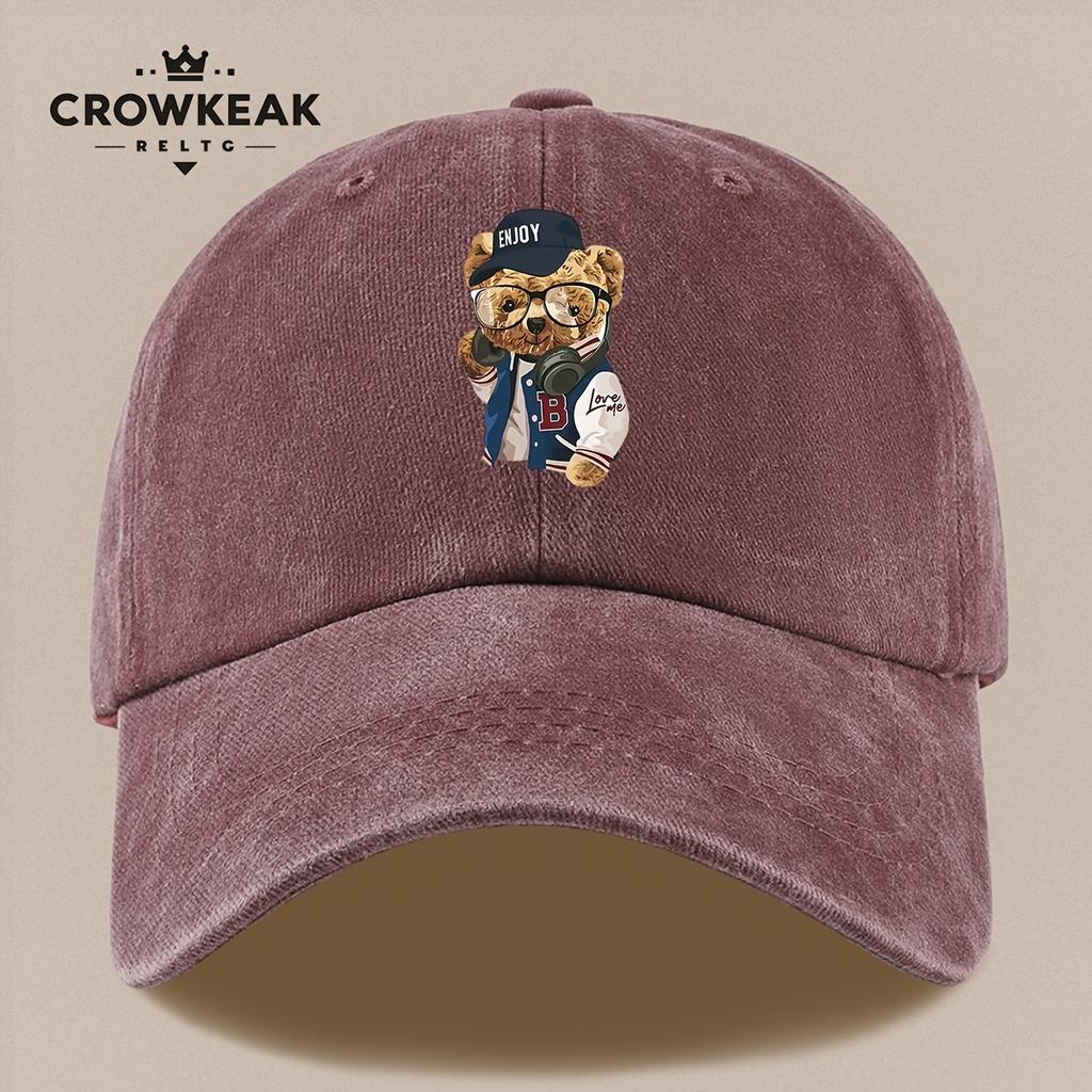 pc Vintage Trendy Baseball Teddy Bear Pattern Print Baseball Cap AllSeason Casual Apparel Accessory Black Papa Trucker Hat