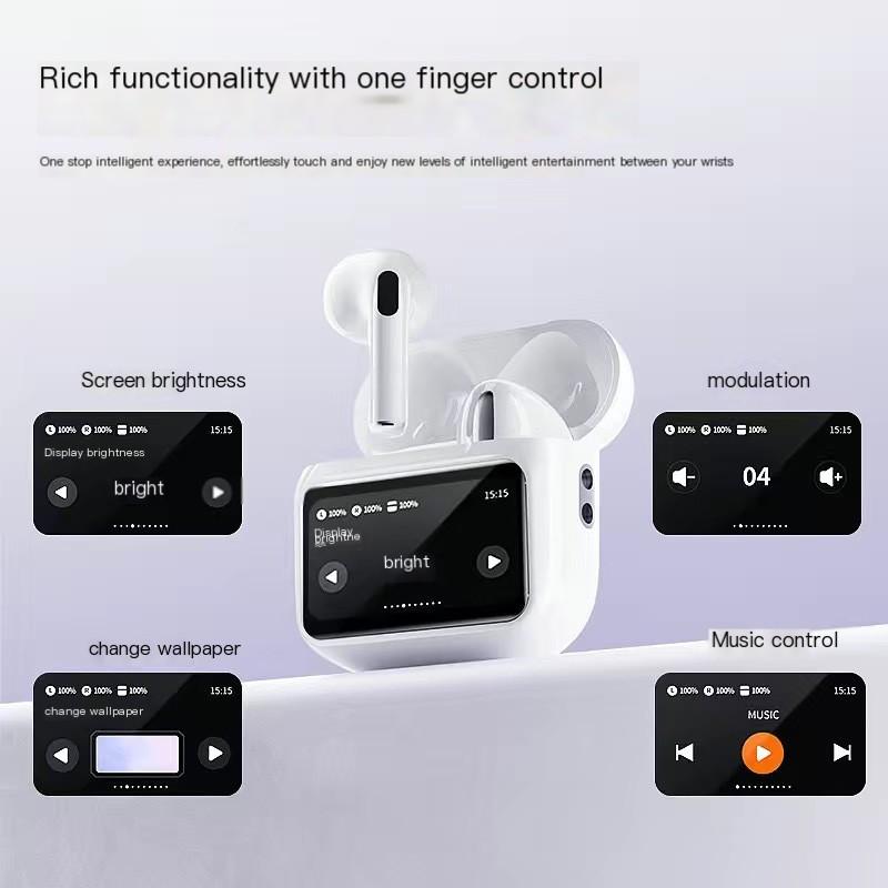 Intelligent Noise Reduction Full-Color Touch Screen Long Endurance Half In Ear Wireless Bluetooth 5.4 Earphones Comfortable Fit