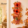 Seasonal Farmhouse Porch Decoration Artificial Fall Sunflower Wall Hanging, Maple Leaf Garland with Butterfly, Autumn Rustic Theme Art Harvest Wreath