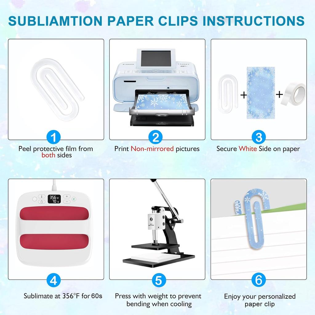 60 Pcs Sublimation Paper Clips Blanks Bulk,2" x 1" Acrylic Paper Clips Blanks Sublimation PaperClips for DIY Crafts Gifts Home Office School Use