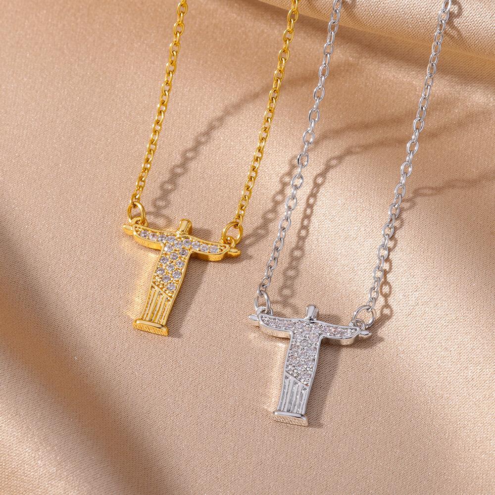 European & American Light Luxury Women's Retro Zircon Cross Pendant Necklace