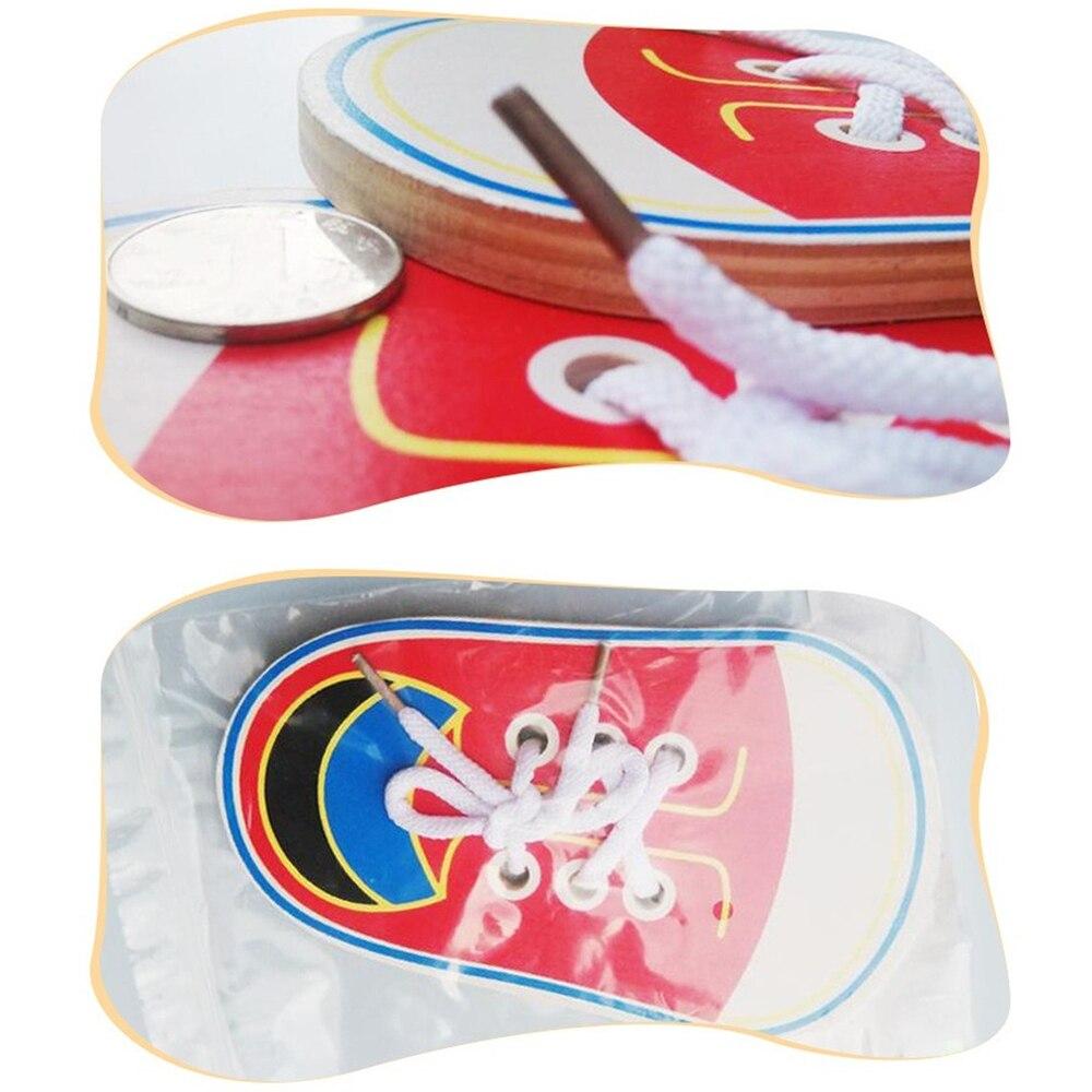 1 Piece Kids Cute Wooden Shoes Puzzles Toys Children Montessori Early Learning Tie Shoelaces Puzzles Wood Beads Lacing Board