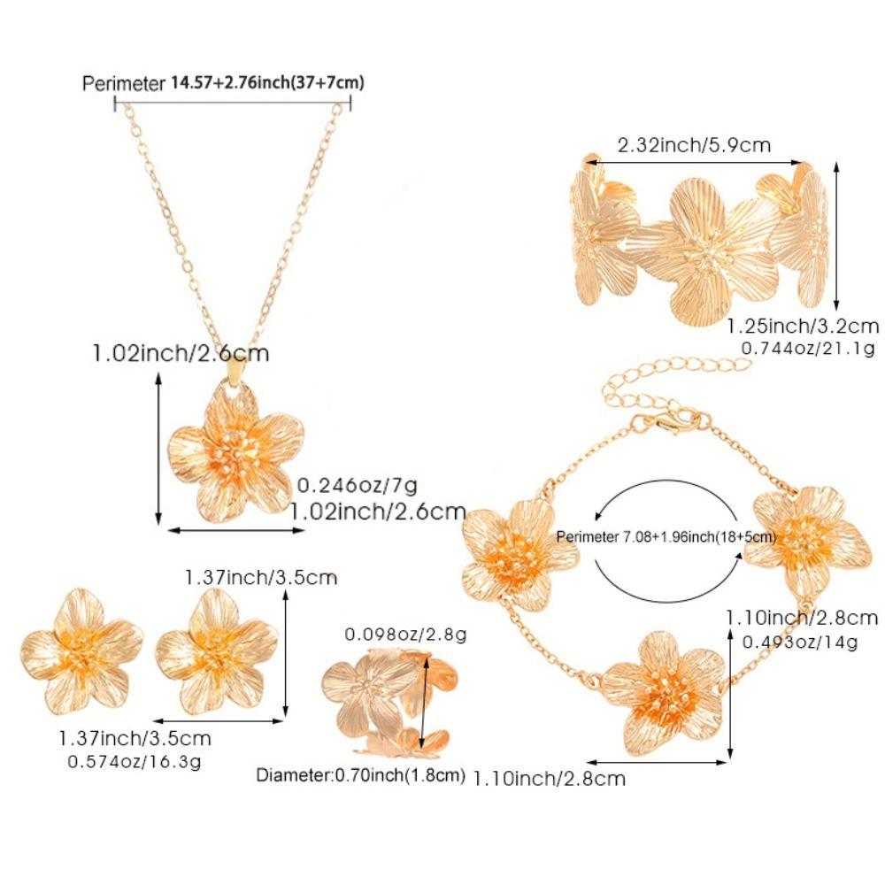 6Pcs Bohemian Style Necklace Earrings Bracelet Set Zinc Zinc Alloy Women Jewelry Suit Flower Jewelry Set Gift