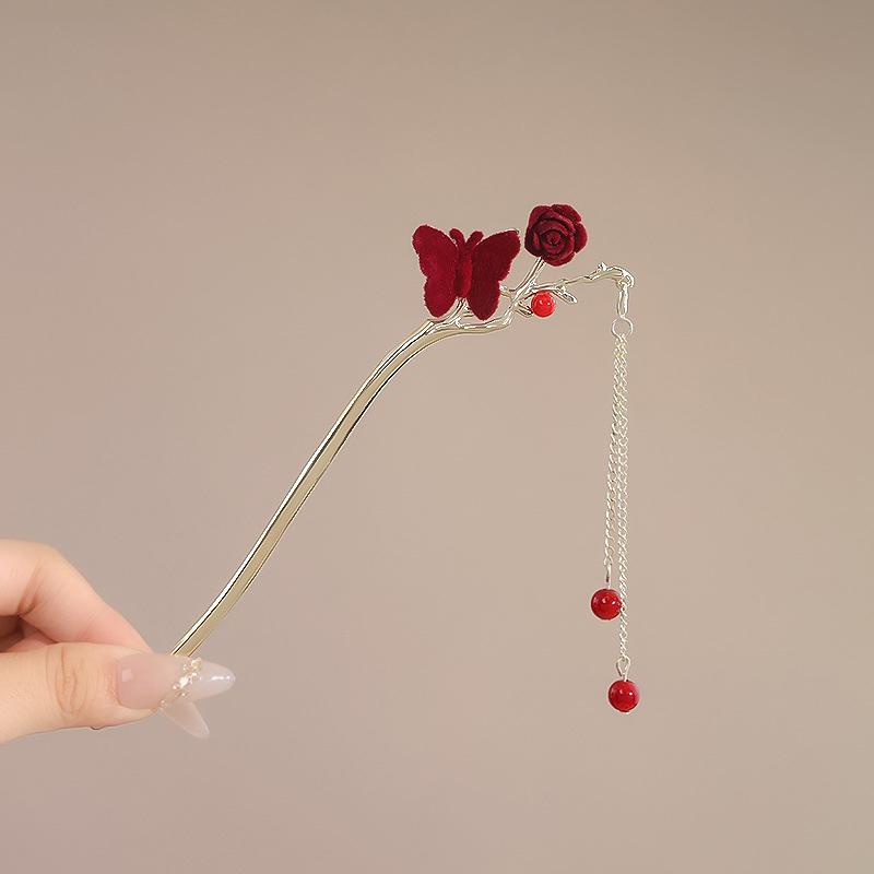 

Ретро Роза Заколка для волос для женщин Китайский стиль Кисточка Палочка для волос Заколки для волос Цветок Ручной работы Заколки для волос День святого Валентина Головной убор