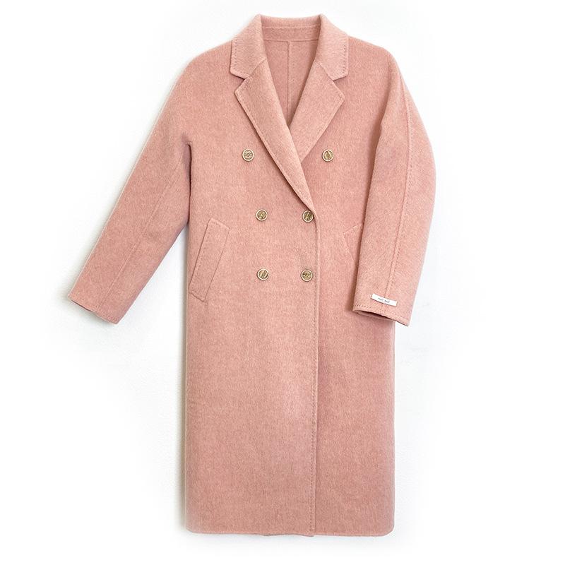 

Q504 высококачественное двустороннее пальто из верблюжьей шерсти альпака ручной работы женское, свободное и тонкое качественное шерстяное пальто S