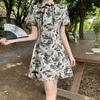 Summer women's clothing temperament national style retro cheongsam collar new dress fat mm waist cover belly and thin skirt
