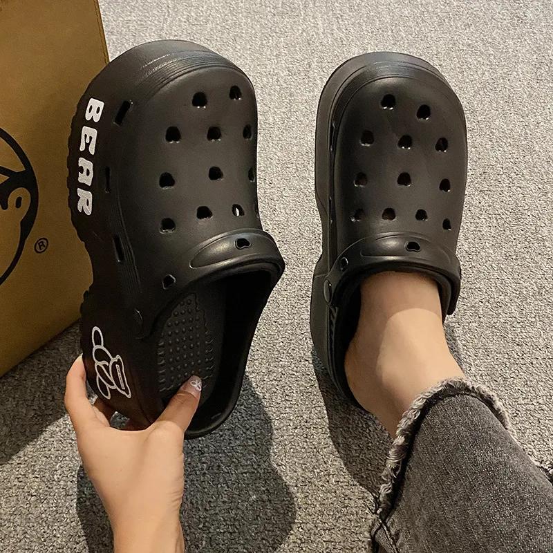 

Модные женские тапочки Милые мультяшные Платформа Модные клоги Летняя обувь Женские пляжные шлепанцы Толстая подошва DIY Цветок Женские уличные сандалии 35-36 чёрный