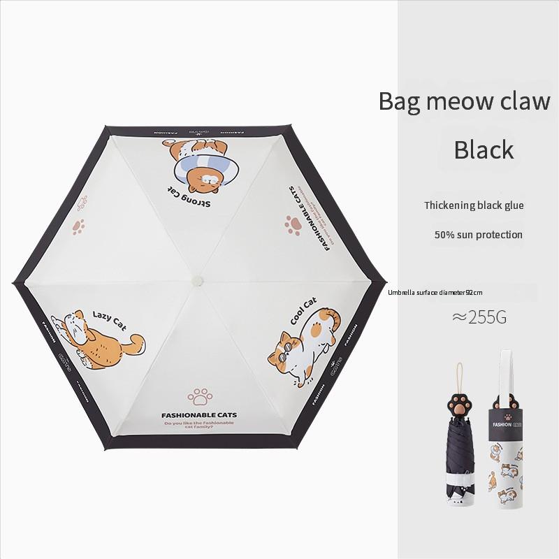 

UV umbrella sunshade cute pet cat claw handle cartoon creative folding 50% fold umbrella Iron&6K