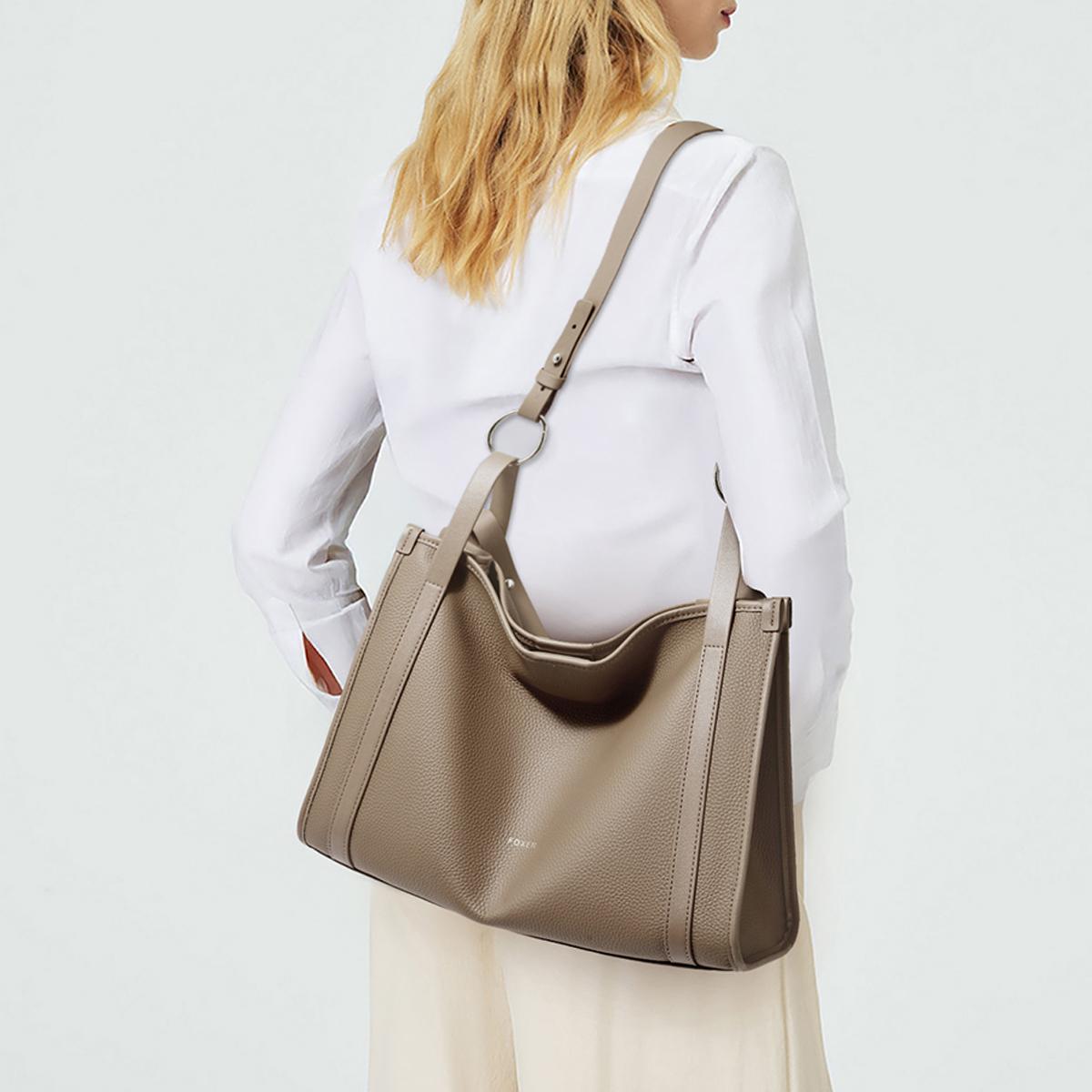 

FOXER Lady s Handbag Genuine Leather High Quality Tote Bag Large Capacity Elegant Shoulder Bag Gift for Lover