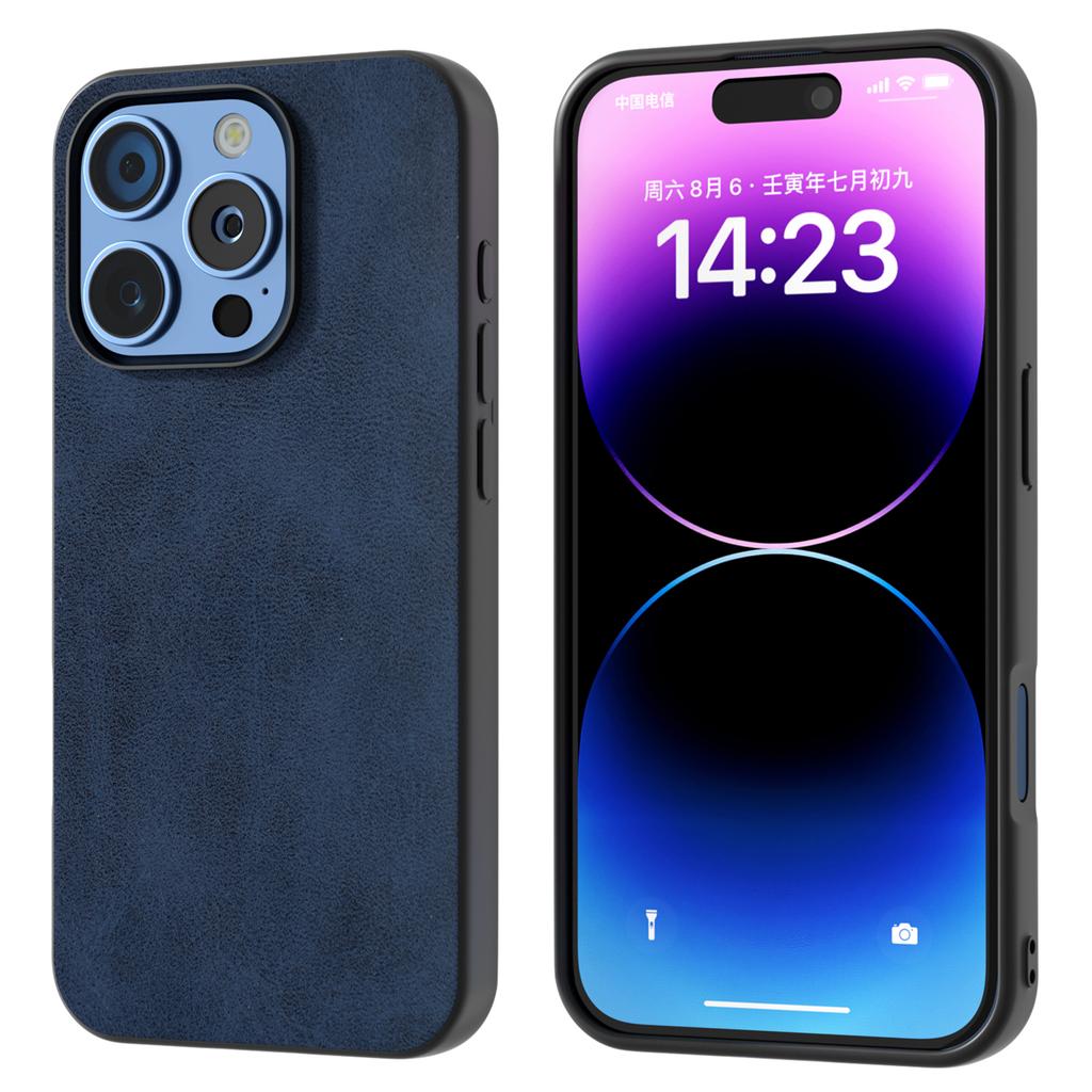 For iPhone 16 Pro Case Cowhide Texture PU+TPU+PC Protective Phone Cover