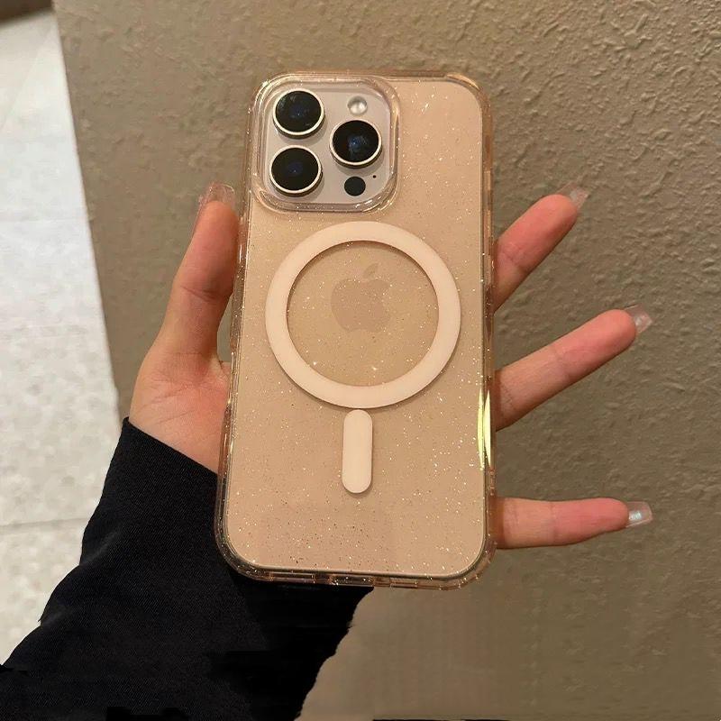 Bling Glitter Magnetic Case for iPhone 16 15 14 Plus 13 12 Pro Max Clear Hard Acrylic For Magsafe Wireless Charging Cover