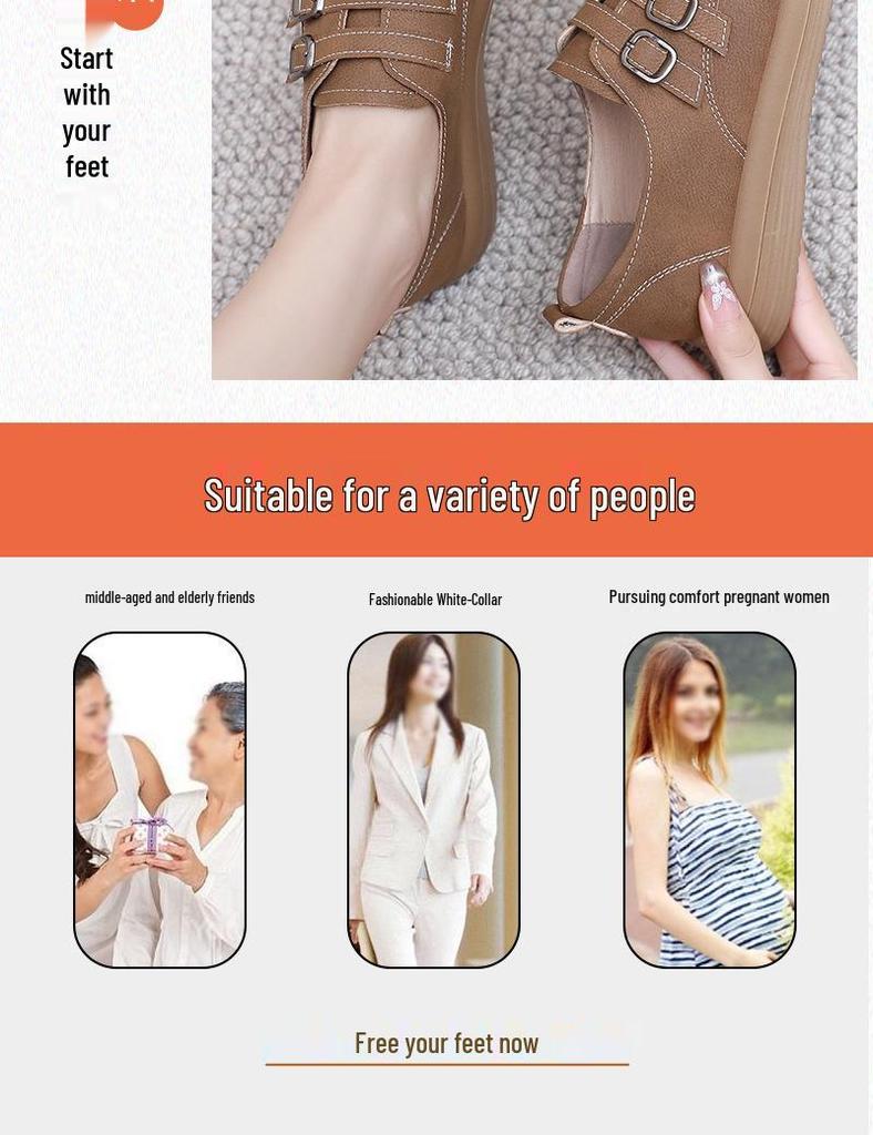 Women's British Style Retro Leather Flats - Casual Spring/Autumn Shoes