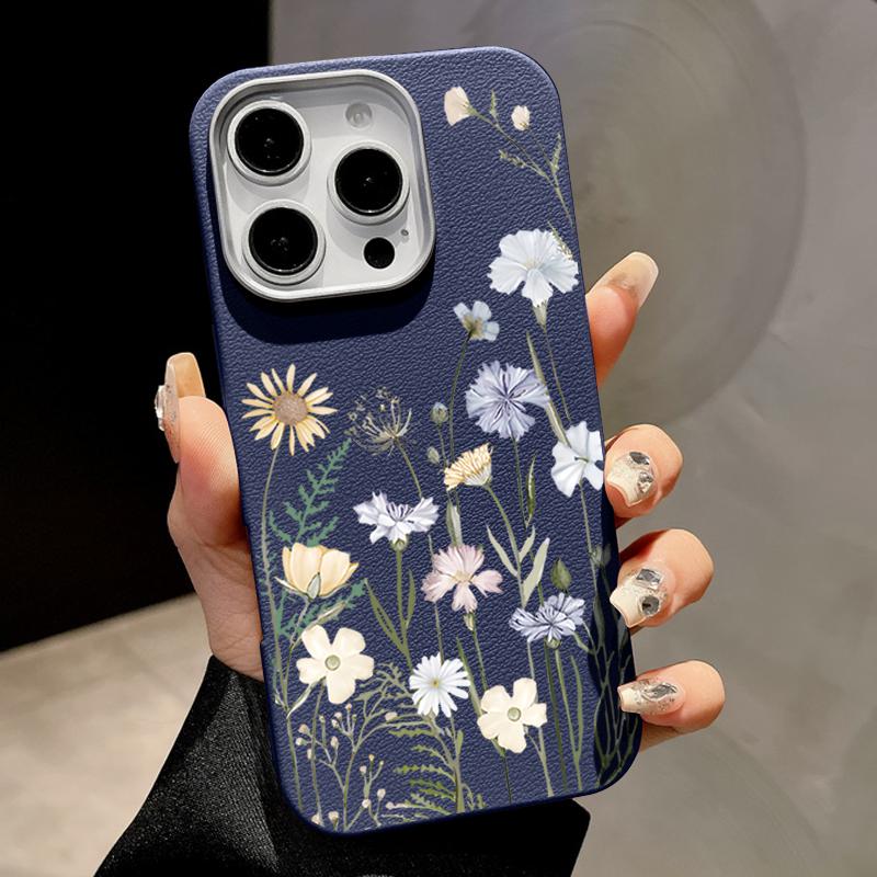 Silikonowe etui na telefon z teksturą białej skóry z kwiatowym wzorem dla iPhone 16 15 Pro 14 13 12 Pro Max 14 15 Plus 11 16e Magnetyczne do ładowania bezprzewodowego Magsafe