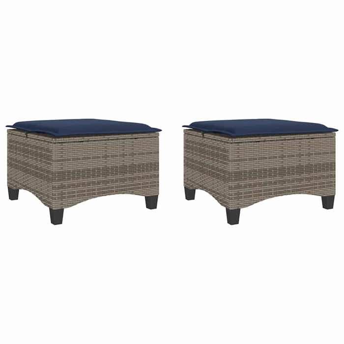 VidaXL Tabourets jardin coussins 2 pcs gris 55x55x36 cm résine tressée, siège de jardin, sièges d'extérieur, tabouret cube, 4108252