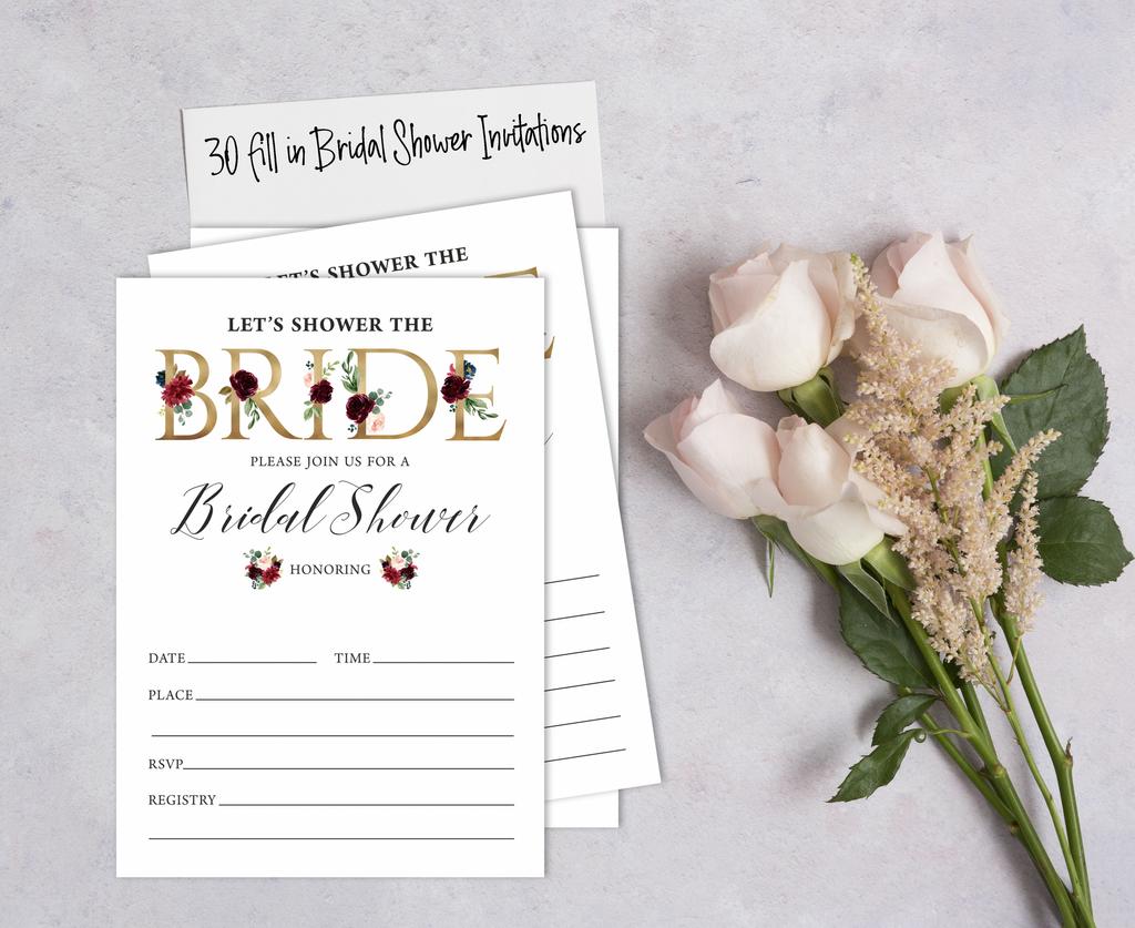 Inkdotpot 30 Bridal Shower InvitationsA  FloralA  Wedding Fill-In Style Invites Blank