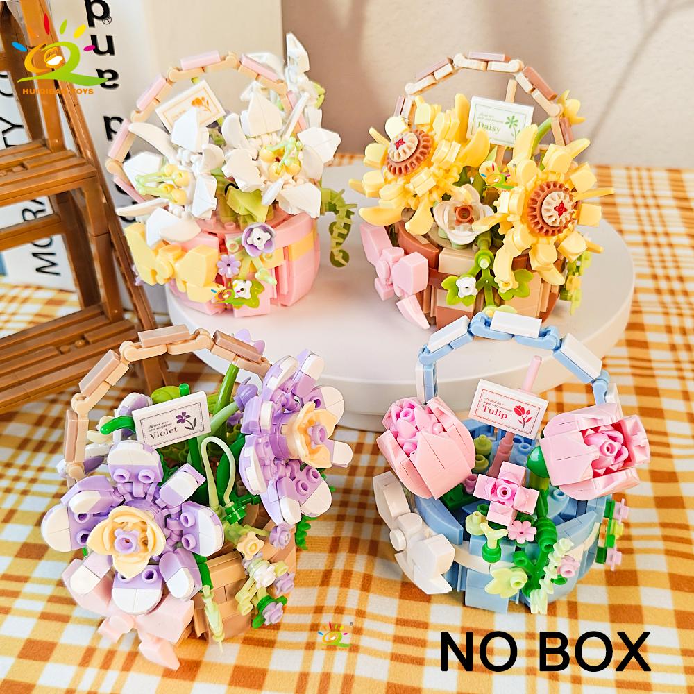 HUIQIBAO MOC Flower Model Micro Building Block DIY Eternal Bouquet Home Desk Desk Plant Decoration Brick Girl Gift Children Toy