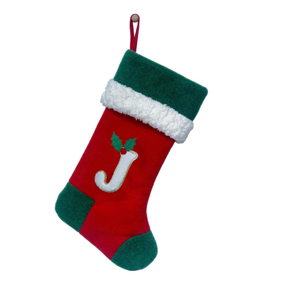 26 Letter Embroidered Velvet Christmas Stocking Large Storage Area with Strap for Hanging 46 by 20 Centimeters