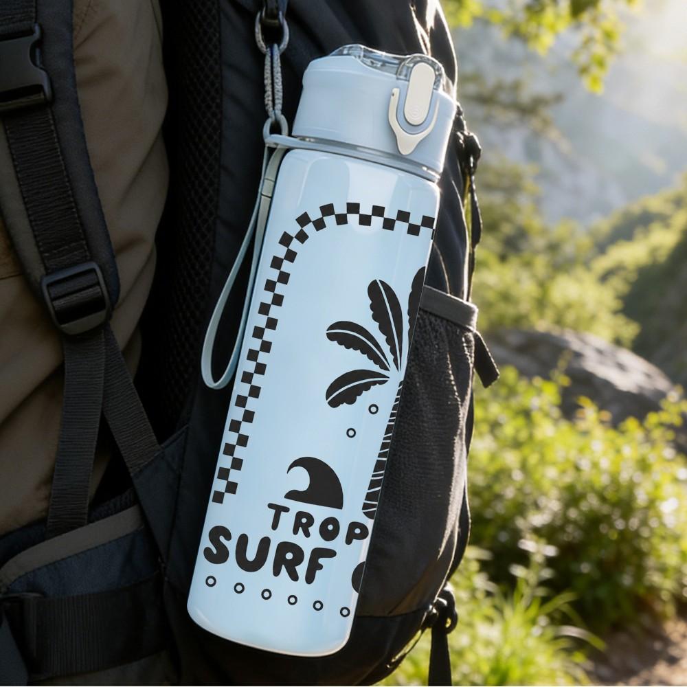 1PC Palm Tree Coast Badge 750ml Color Plastic Sports Water Bottle Leakproof Flip Straw Lid Suitable for Sports Office Home Use