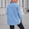 Women's Winter Vintage Classic Wide Long Sleeve Thin Loose Pocket Denim Shirt Coat