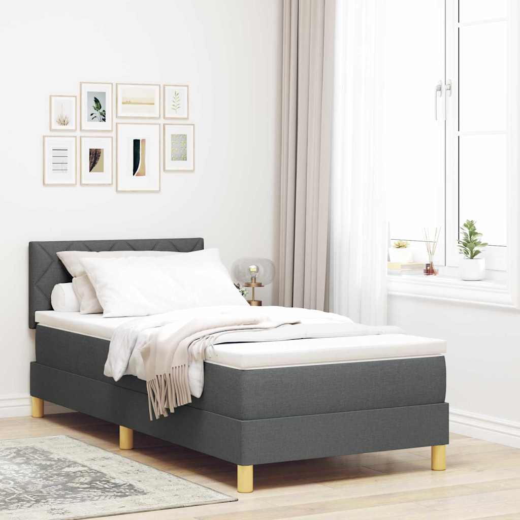 LED Box Spring Bed with Headboard Dark Gray 90 x 200 cm Fabric
