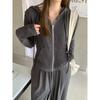 Autumn and Winter Korean Sports Wear Long-sleeved Zipper Hooded Cardigan Coat Wide-leg Trousers Slim Fit Suit for Women