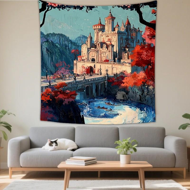 Boho Chic Wall Tapestry With Moon Phase Floral Starry Sky Design Bedroom Yoga Studio Decor
