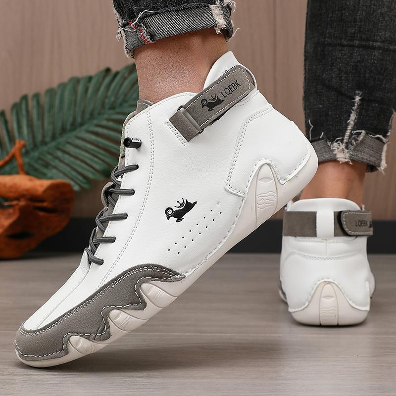 Men's White High Top Shoes New Luxury Waterproof Flat Shoes Lightweight  Comfortable Motorcycle Boots Sapatos Formais Masculinos