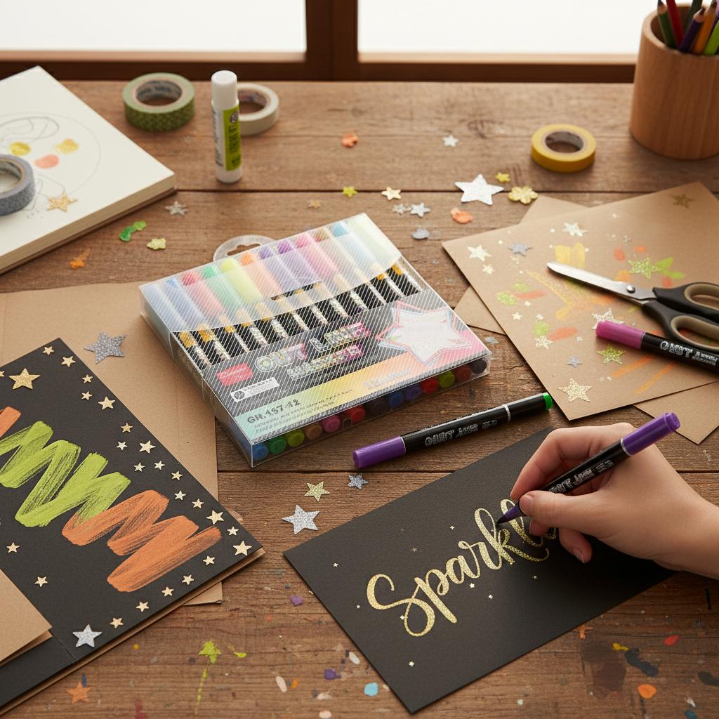 Double Line Outline Markers 12/24 Colors Set Dual Tip Pens for DIY Hand Drawing Doodling Art Craft Painting