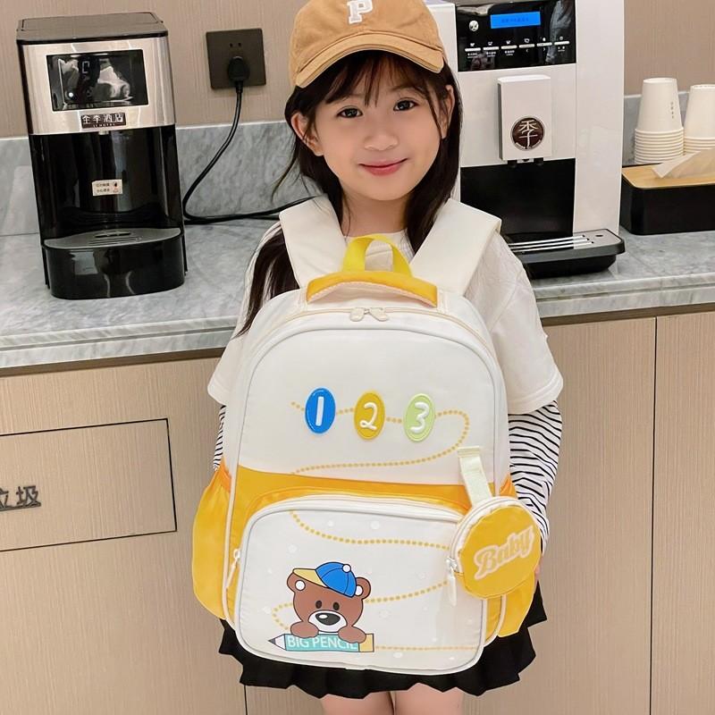 Adorable Cartoon Bear Unisex Kids Backpack Large Capacity Durable Nylon School Bag