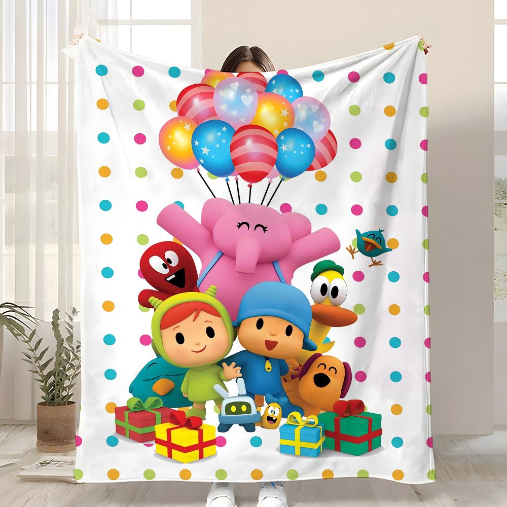 B-Boy-Girl-Pocoyo Throw Kid-Friendly Flannel Throw Blanket Soft Warm Anti-Static Washable All Season 75x90cm