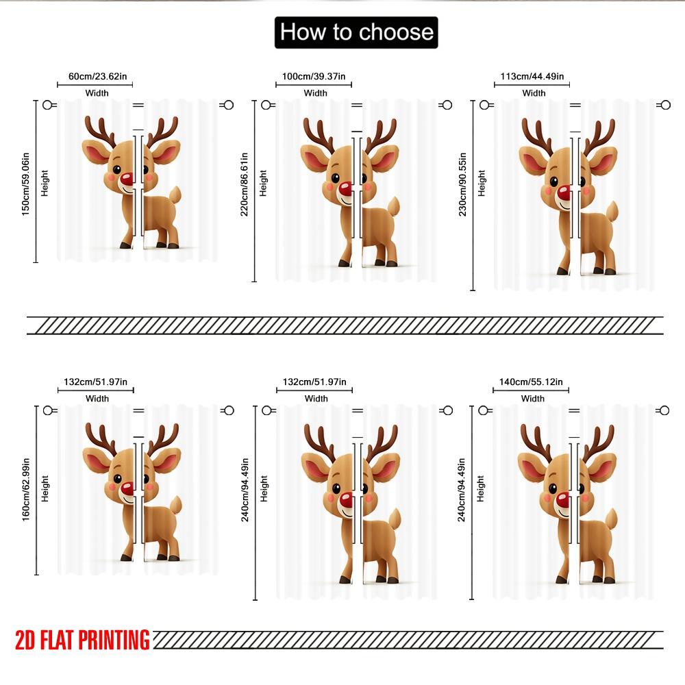 2pcs 2D flat printing Merry Christmas Party Curtains Cute cartoon reindeer Christmas Digital Printed Polyester Drapes Party &