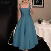 Women Casual Square Collar Summer Sleeveless Dress