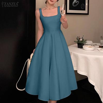 Vestido de verano casual para mujer sin mangas con cuello cuadrado