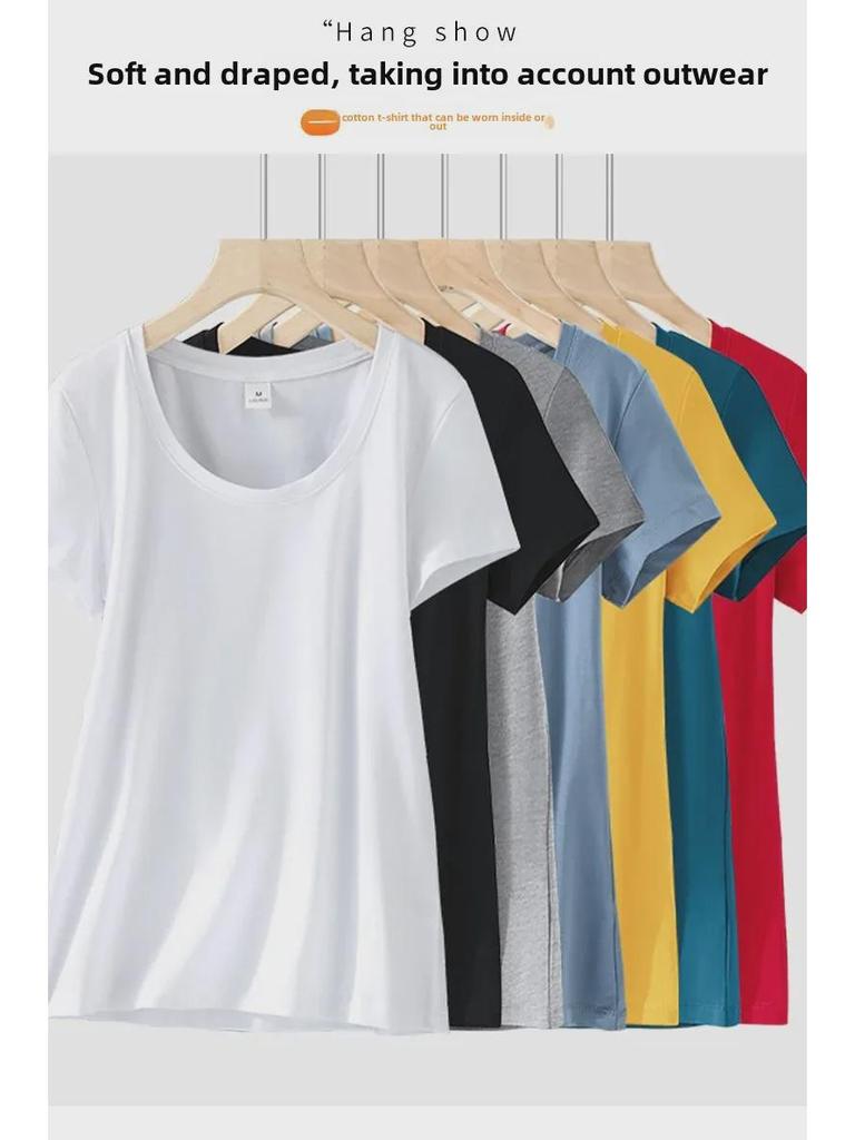 Women's Pure Cotton Short Sleeve Slim Fit Tee - Round Neck, Versatile Base Layer, New Style for Summer, Available In White and Black.