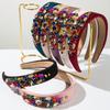 Korean New Bright Fabric Sponge Hairband Inlaid with Colorful Glass Rhinestones Fashionable Dance Party Banquet Hair Accessory