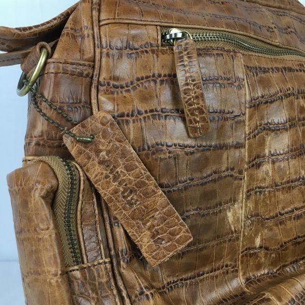 Connie Line Genuine Leather Boston Bag Brown Multiple Pockets Shoulder Carry(USED)