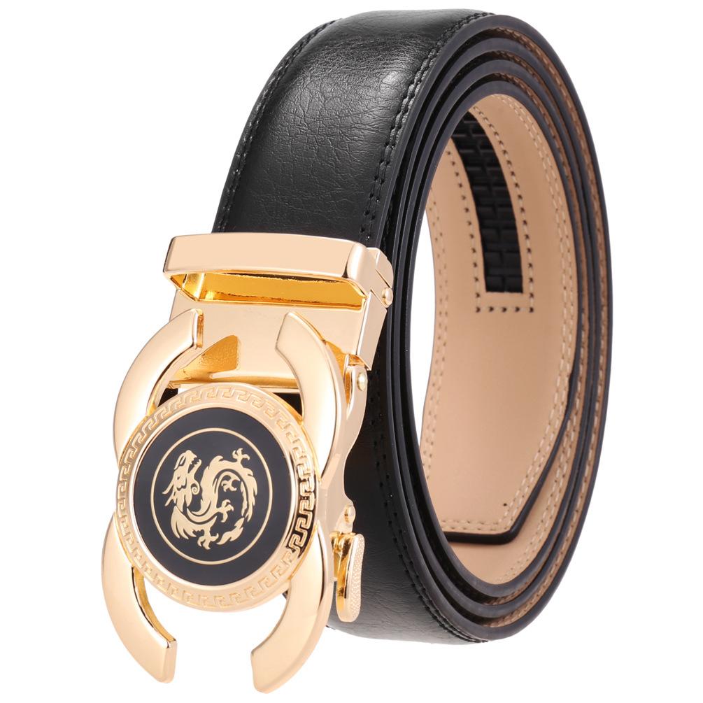 1Pcs Fashion Trend Men'S Automatic Buckle, Versatile Alloy Buckle Belt, Two-Layer Cowhide Belt Ly36-33539-1