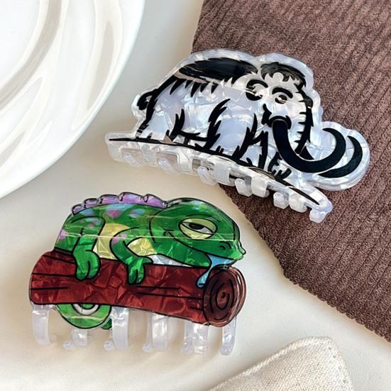Hair Claw with High-Elastic Spring, Cat Mammoth Lizard Pattern Hair Clip with Ice-Cracked Pearlescent Texture, Firm Grip Shower Back Head Hair Claw