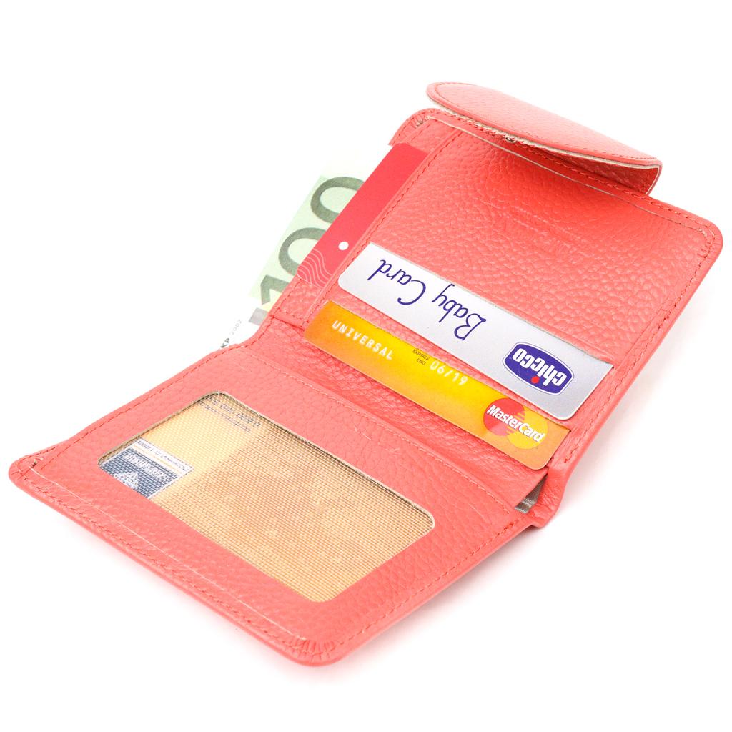 Stylish Compact Women's Wallet Made of Genuine Leather CANPELLINI Wallet 21669 Coral