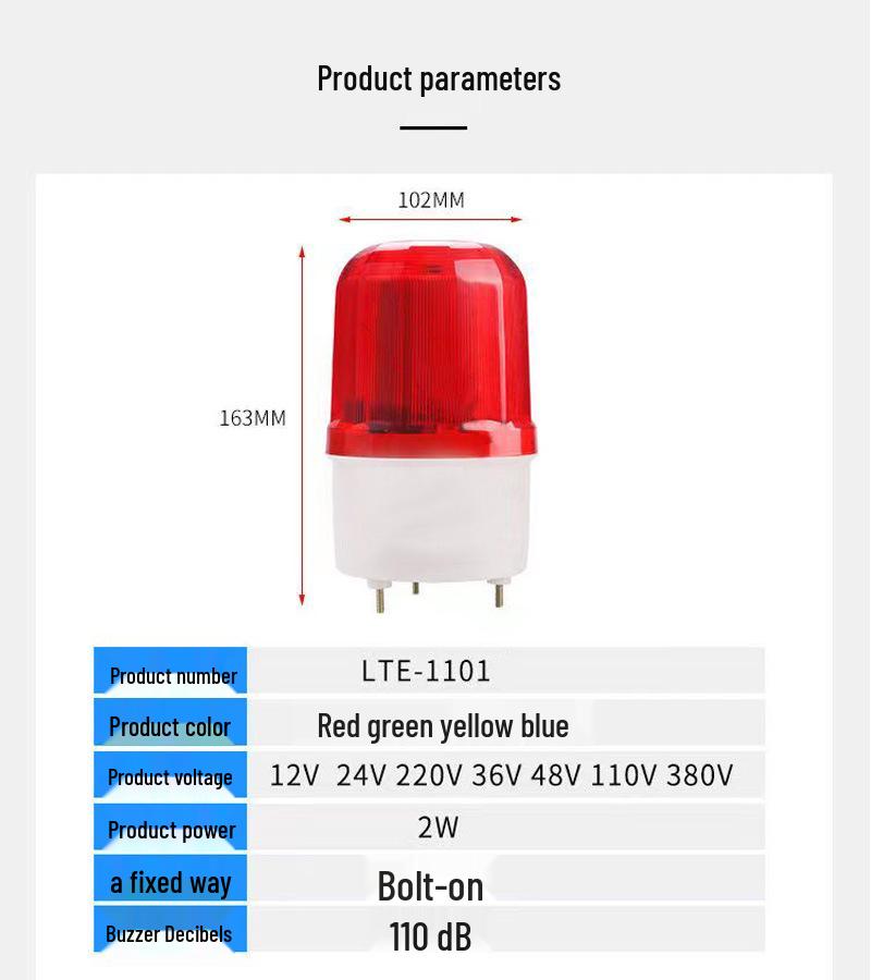 Rotating LED Sound & Light Alarm - Strobe Warning Light (220V, 24V, 12V)