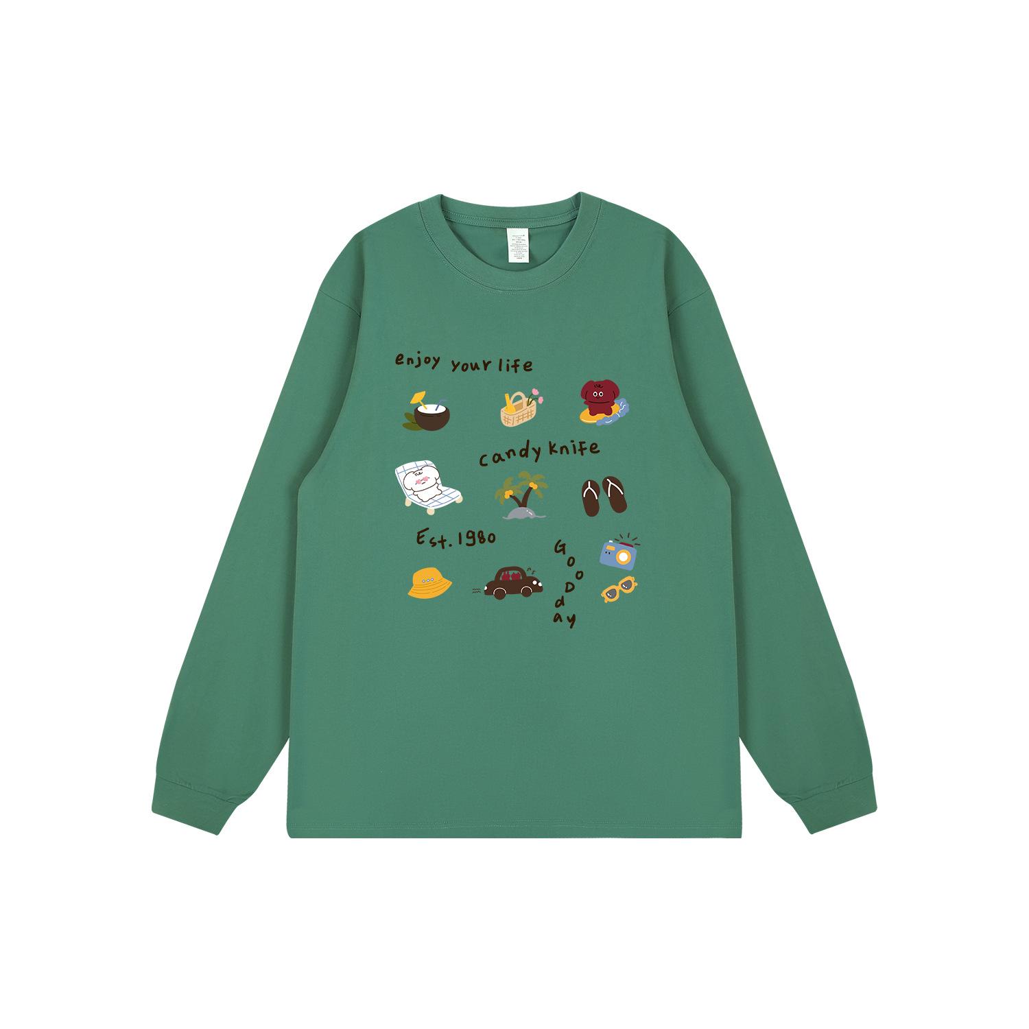 

Футболка с длинным рукавом и принтом в мультяшном стиле в корейском стиле с манжетами - Коллекция осень-зима 3XL зелёный