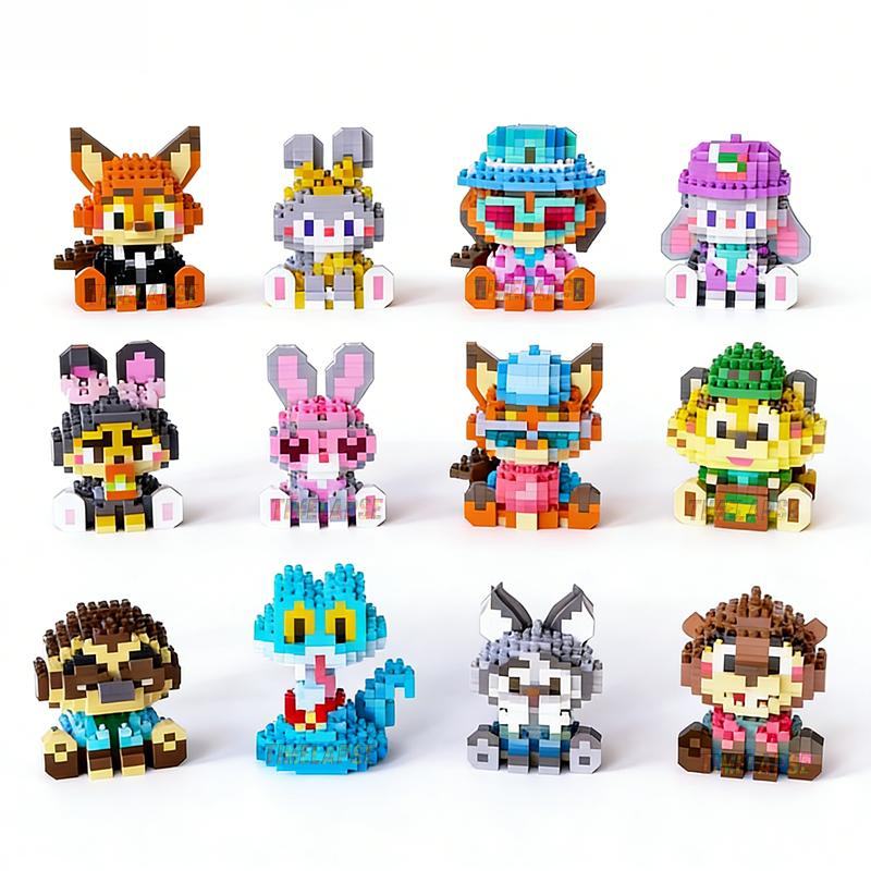 Diy Cute Animals Zoo Rabbit Fox Snake Carrot Otter Movie Cartoon Decoration Building Blocks Kit Bricks Model Kid Toy Children
