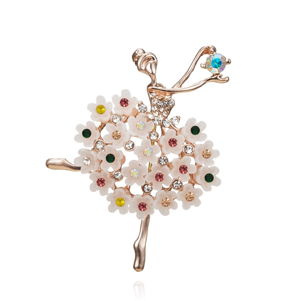 Rinhoo New Fashion Temperament Dance Girl Ballet Girls Cartoon Shining Crystal Brooches Women Collar Pins Bride Wedding Jewelry