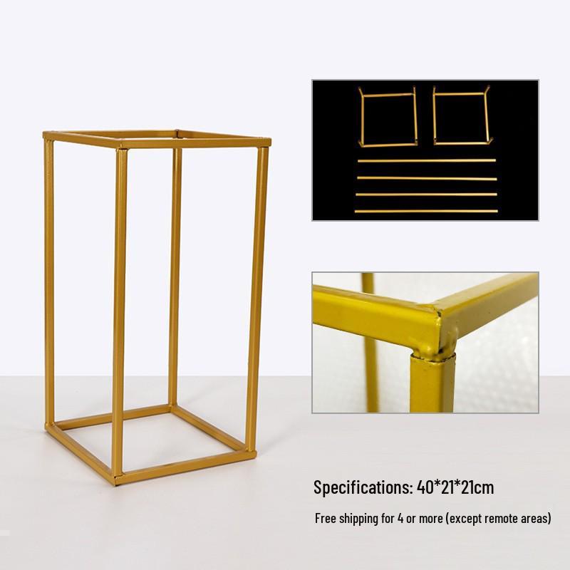 Golden Wrought Iron Wedding Aisle Markers: Square Flower Ball Stand for Wedding Decorations