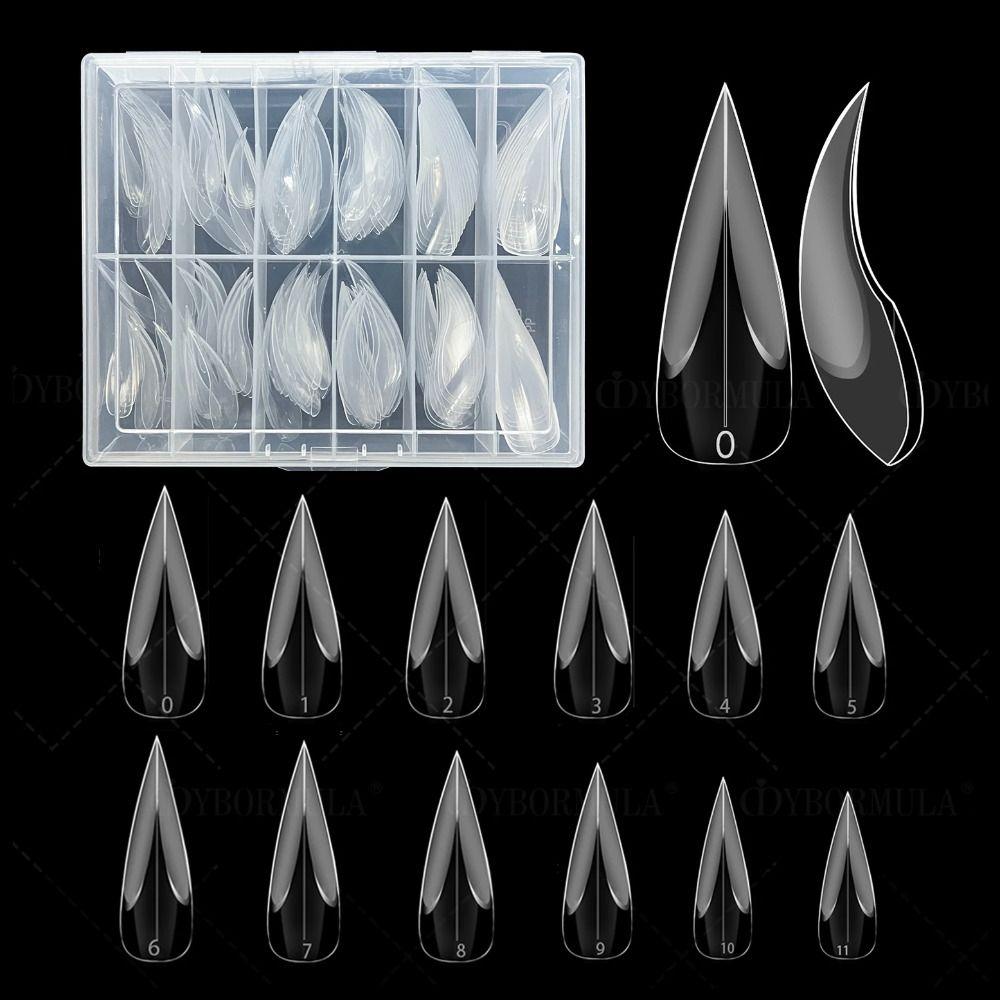 120pcs Curved Stiletto Hawk Carving Nails Transparent False Nail Tips  for Poly Nail Gel Extension