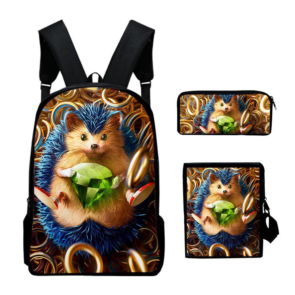 Anime Sonic Backpack Set 3D Printed Backpack Three-Piece Set
