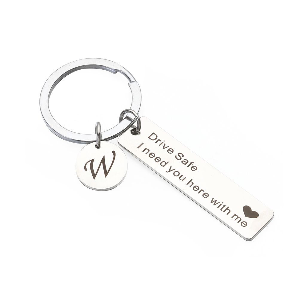 Girlfriend Lover Gifts Fashion Jewelry Drive Safe Keychain A-Z 26 Initials Lettering Key Ring