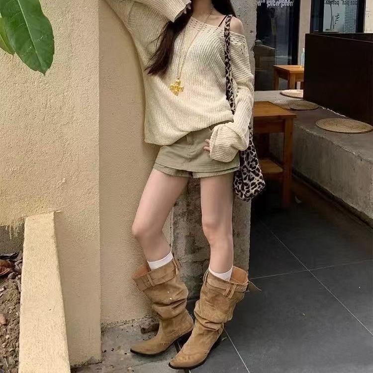 2025 Autumn and Winter New High-heeled Boots Women's Pointed Head Thick Heel European and American Elastic Big Tube Circumference Tall Knight Stack