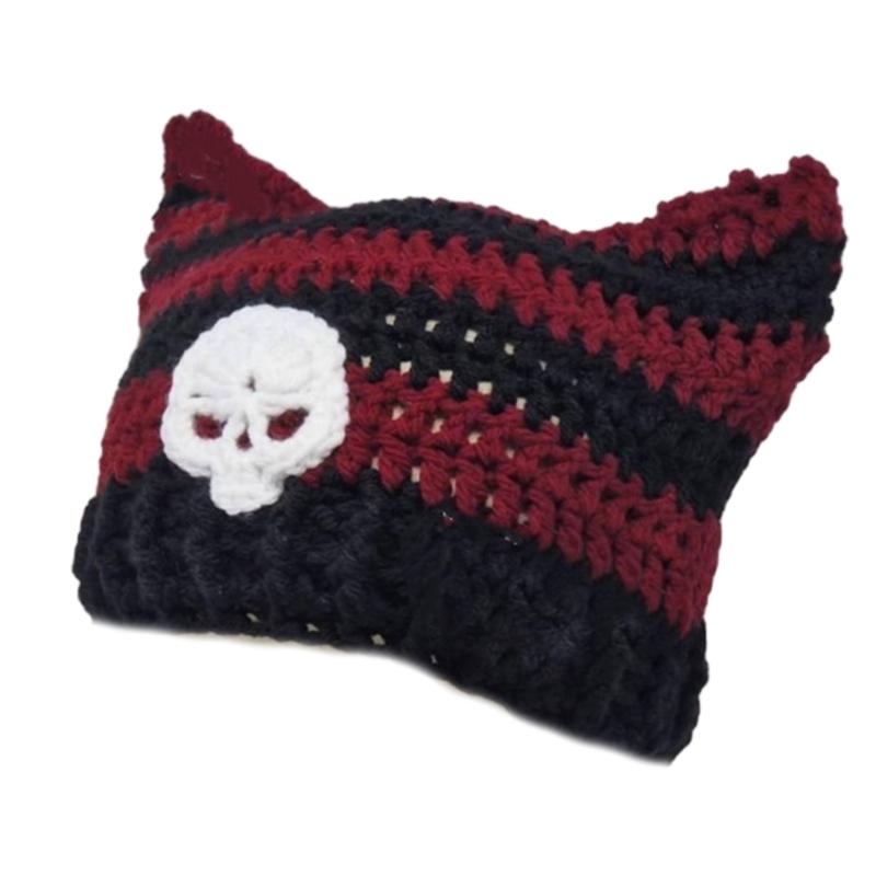 Y2K Anime Ear Cap Windproof Hat Female Beanie Headwear Handcrochet Pullover Hat